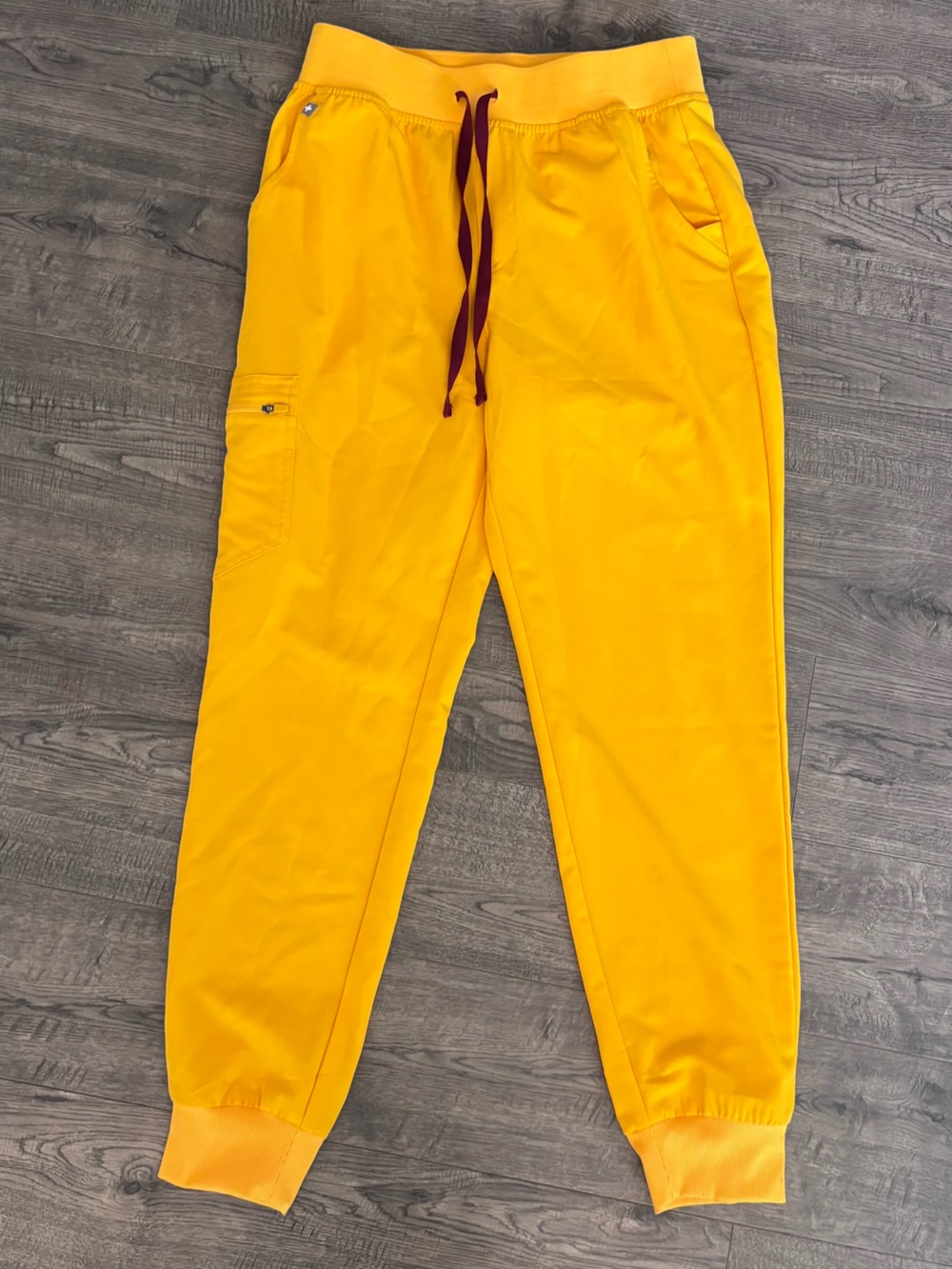 Figs Women's Golden Yellow Jogger Pants with Maroon Drawstring